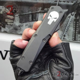 Punisher Skull OTF Knife REAL Damascus Delta Force Automatic D/A Switchblade - Tanto Plain