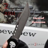Punisher Skull OTF Knife REAL Damascus Delta Force Automatic D/A Switchblade - Tanto Plain