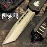 Punisher Skull OTF Knife Black D/A Switchblade - REAL Layered Damascus Tanto Plain - S2G Tactical Automatic Knives