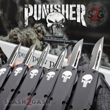 Slash2Gash S2G Punisher Skull OTF Knife Small 7" Delta Force Automatic Black Switchblade Knives - 6 Blades