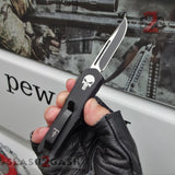 Punisher Skull OTF Knife Small 7" Delta Force Automatic Black Switchblade - Single Edge