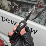 Delta Force Punisher Skull OTF Knife Small 7" Automatic Black Switchblade - Drop Point Serrated