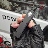 Punisher Skull OTF Knife Small 7" Delta Force Automatic Black Switchblade - Single Edge
