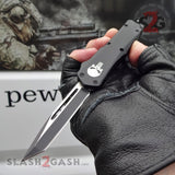 Delta Force Punisher Skull OTF Knife Small 7" Automatic Black Switchblade - Tanto Plain Edge