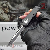 Delta Force Punisher Skull OTF Knife Small 7" Automatic Black Switchblade - Tanto Serrated Edge