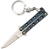 Quicky Keychain Butterfly Knife Mini Novelty Balisong - Marbled Blue