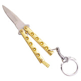 Mini Key Chain Novelty Balisong Quicky Keychain Butterfly Knife - Gold
