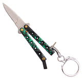 Mini Key Chain Novelty Balisong Quicky Keychain Butterfly Knife - Marbled Green