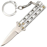 Quicky Keychain Butterfly Knife Mini Novelty Balisong - Silver Chrome
