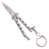 Mini Key Chain Novelty Balisong Quicky Keychain Butterfly Knife - Silver Chrome