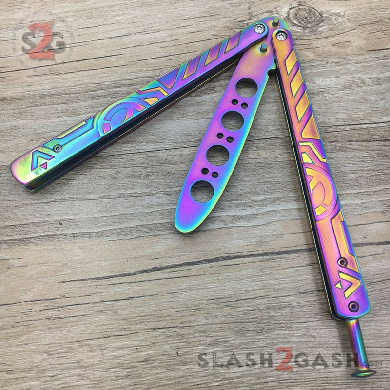 Hieroglyphic Rainbow Training Butterfly Knife Dull w/ Spring