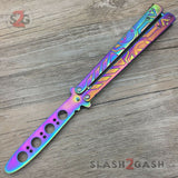Rainbow Fade Training Butterfly Knife Dull Balisong w/ Spring Latch