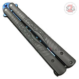 Spider Butterfly Knife Blue TRAINER Dull Balisong w/ Spring Latch