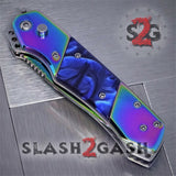 Gentleman's Titanium Rainbow Automatic Knife Serrated - Blue Marble Pearl