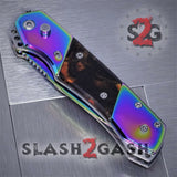 Gentleman's Titanium Rainbow Automatic Knife Serrated - 5 Colors Amber Brown Marble