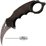 Genuine Damascus Steel Karambit Knife Spring Assisted Folder with Holes and Ring - Black Anodized Claw Knives