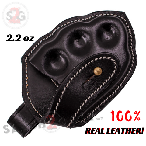 Black Leather Brass Knuckles Sheath Real Leather Case Hip Holster Belt Pouch - Button Closure Carry