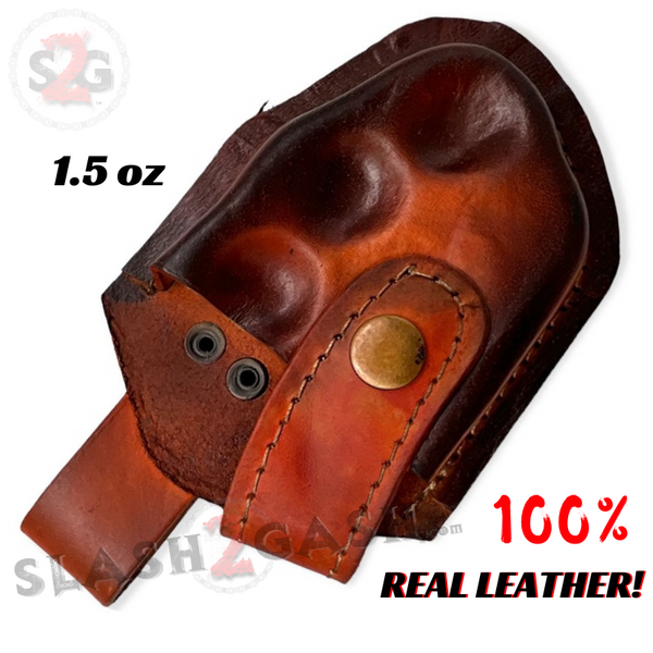 Brown Brass Knuckle Sheath w/ Belt Loop Real Leather - Snap Closure   Slash2Gash