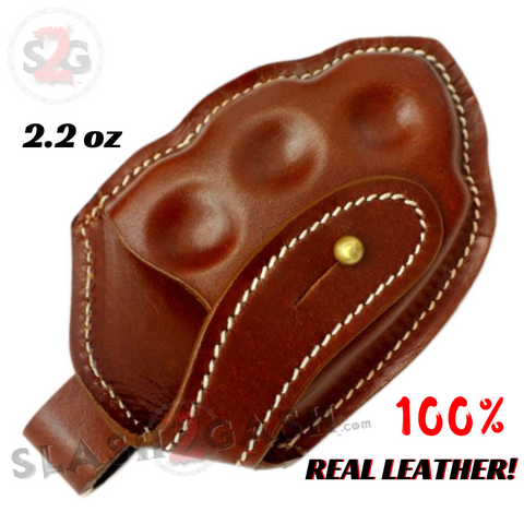 Brown Leather Brass Knuckles Sheath Real Leather Case Hip Holster Belt Pouch - Button Closure Carry
