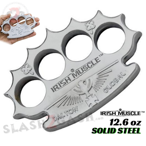 Irish Muscle Dalton Global Brass Knuckles Spiked Paperweight - Silver/Chrome Robbie Dalton Knucks Heavy Duty Steel Buckle