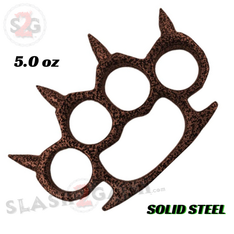 Rounded Spike Knuckle Duster Paper Weight - Pitted Copper