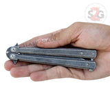 Stonewash Butterfly Knife Plain Edge Balisong w/ Spring Latch