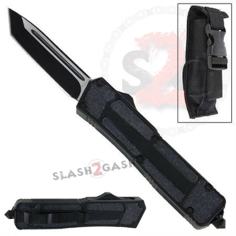 Black Scarab Dual Action OTF Automatic Knife - Tanto Edge Plain