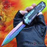 S2G Tactical OTF Knife Abalone Switchblade w/ Rainbow Damascus Dagger Serrated - Black Scarab D/A Automatic