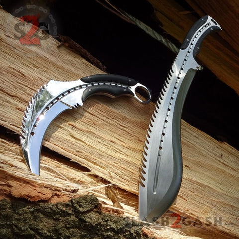 Scorpion Claw Karambit Knife & Kukri Machete G10 w/ Spikes - 2PC Set SAVE 20% @ slash2gash.com S2G