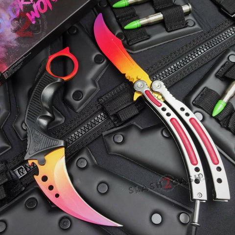 Radiant Fade 2pc Set CSGO Butterfly Knife + Elite Karambit SAVE $10 CS:GO Counter Strike TRAINER