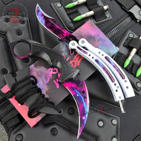 White Galaxy 2pc Set CSGO Butterfly Knife + Elite Karambit Counter Strike CS:GO SHARP