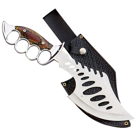 Silver Knuckle Fantasy Fixed Blade Knife w/ Leather Sheath - 15 Inch HK-983