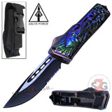 Delta Force Rainbow Skull OTF D/A Automatic Knife 440c Single Edge Serrated