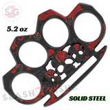 Blood Splatter Brass Knuckles Triple Skull Belt Buckle Life or Death Black with Red Paperweight