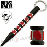 Skull Kubotan Keychain Ninja Weapon Self Defense Stick - Black with Red Skulls