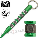 Skull Kubotan Keychain Ninja Weapon Self Defense Stick - Green with Grey Skulls