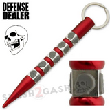 Skull Kubotan Keychain Ninja Weapon Self Defense Stick - Red with Gray Skulls