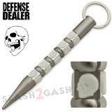 Skull Kubotan Keychain Ninja Weapon Self Defense Stick - Silver with White Skulls