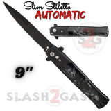 Black Marble Automatic Switchblade Knives Pearl Slim Stiletto Pocket Knife Black Blade