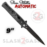 Black Marble Automatic Switchblade Knives Pearl Slim Stiletto Pocket Knife Black Blade