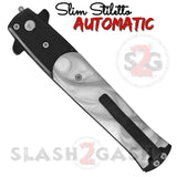 Black and White Marble Automatic Stiletto Switchblade Knives Pearl Slim Pocket Knife Black Blade