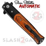 Rosewood Automatic Switchblade Knives Slim Stiletto Pocket Knife Black Blade