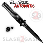 We Support our Police Automatic Switchblade Knives Blue Line Flag Slim Stiletto Pocket Knife Black Blade