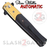 Black Ebony Wood Automatic Stiletto Switchblade Knives Pearl Slim Pocket Knife Gold Blade
