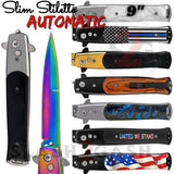Marble Wood Pearl Pocket Knife With Clip Slim Stiletto Automatic Knives Italian Style Switchblade