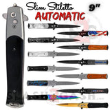 Marble Wood Pearl Pocket Knife With Clip Slim Stiletto Automatic Knives Italian Style Switchblade
