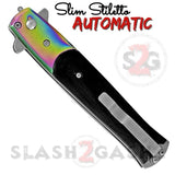 Ebony Wood Automatic Switchblade Knives Black Wood Slim Stiletto Pocket Knife Rainbow Titanium Blade