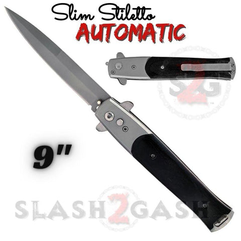Black Ebony Wood Automatic Stiletto Switchblade Knives Pearl Slim Pocket Knife Silver Blade