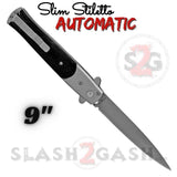 Black Ebony Wood Automatic Stiletto Switchblade Knives Pearl Slim Pocket Knife Silver Blade