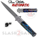Blue Marble Automatic Switchblade Knives Pearl Slim Stiletto Pocket Knife Silver Blade